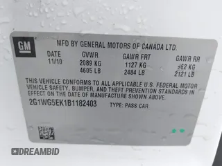 2011 Chevrolet Impala LT Fleet with VIN 2G1WG5EK1B1182403, listed as a IAAI auction lot 40175152 with 137,909 mi miles and . Bid and sale history available at DreamBid. Image 9.