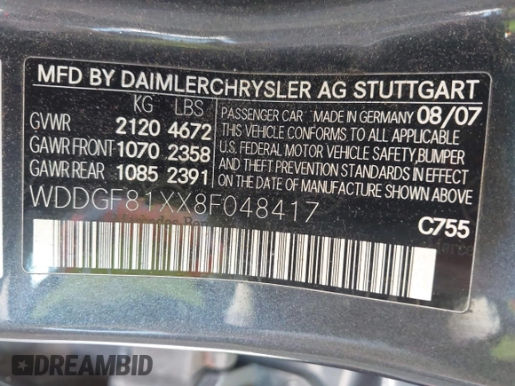 2008 Mercedes-Benz C 300 Sport z VIN WDDGF81XX8F048417, wystawiony jako IAAI lot #42797168 z przebiegiem 165 374 mil mil oraz . Historia ofert i sprzedaży dostępna na DreamBid. Obrazek 9.
