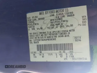 2004 Ford Ranger XL Fleet with VIN 1FTZR15EX4PB58382, listed as a IAAI auction lot 42581850 with 137,105 mi miles and . Bid and sale history available at DreamBid. Image 9.