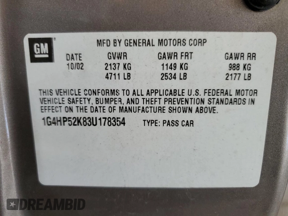 2003 Buick LeSabre Custom with VIN 1G4HP52K83U178354, listed as a Copart auction lot 53713545 with 112,539 mi miles and Salvage Title. Bid and sale history available at carsss.com. Image 13.