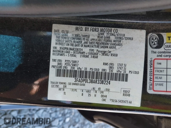 2010 Ford Fusion Hybrid с VIN 3FADP0L38AR338224, выставлен на аукционе IAAI как лот 42636474 с пробегом 118 378 миль миль и . История ставок и продаж доступна на DreamBid. Изображение 9.