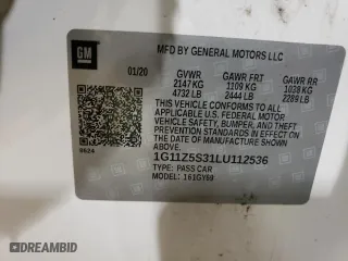 2020 Chevrolet Impala LT with VIN 1G11Z5S31LU112536, listed as a Copart auction lot 85944244 with 92,894 mi miles and Salvage Title. Bid and sale history available at carsss.com. Image 12.