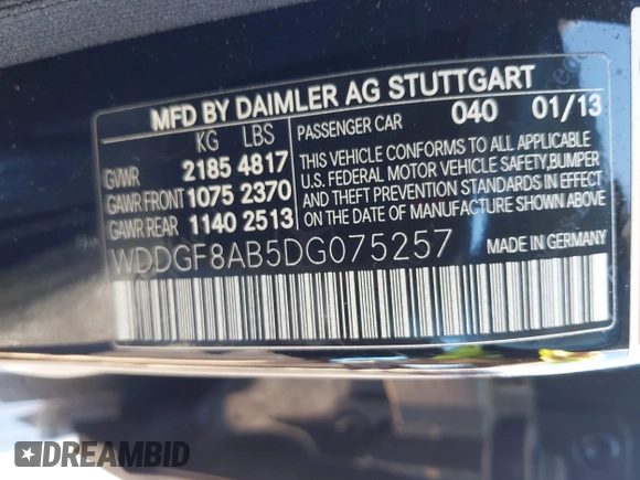 2013 Mercedes-Benz C 300 Sport with VIN WDDGF8AB5DG075257, listed as a IAAI auction lot 42197745 with 19,571 mi miles and . Bid and sale history available at carsss.com. Image 9.