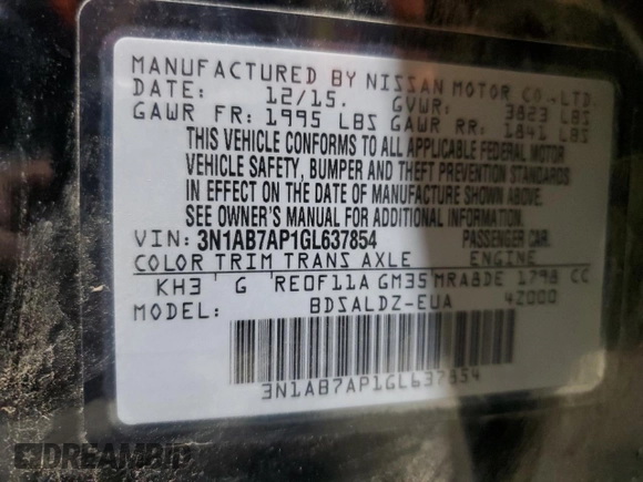 2016 Nissan Sentra SR with VIN 3N1AB7AP1GL637854, listed as a Copart auction lot 51482565 with 134,788 mi miles and Salvage Title. Bid and sale history available at DreamBid. Image 15.