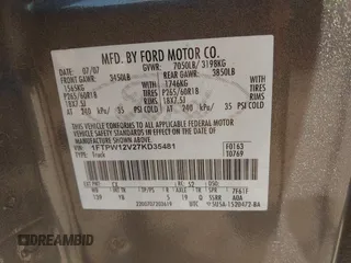 2007 Ford F-150 XLT с VIN 1FTPW12V27KD35481, выставлен на аукционе IAAI как лот 42530306 с пробегом 230 457 миль миль и . История ставок и продаж доступна на DreamBid. Изображение 9.