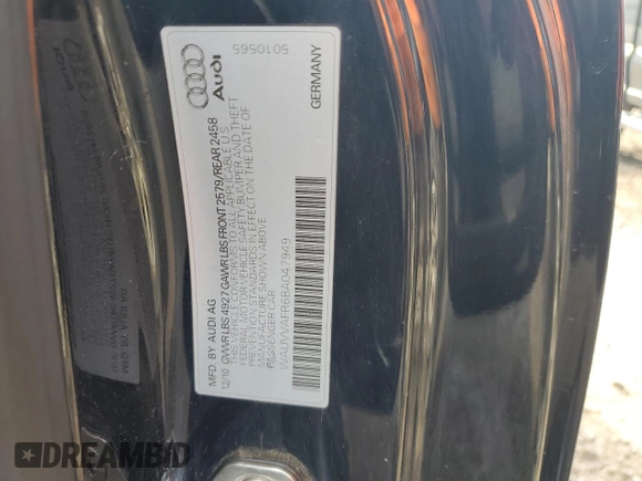2011 Audi S5 Prestige with VIN WAUVVAFR6BA047949, listed as a Copart auction lot 76336094 with 96,950 mi miles and Salvage Title. Bid and sale history available at carsss.com. Image 12.