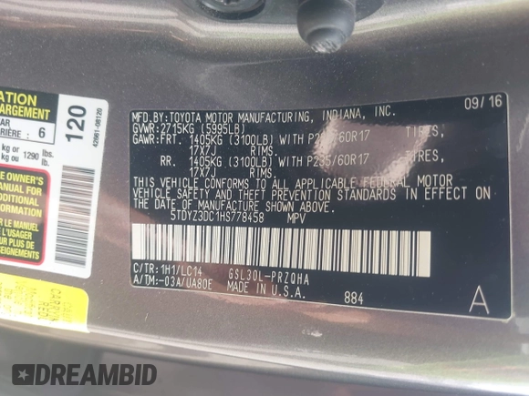 2017 Toyota Sienna XLE Auto Access Seat with VIN 5TDYZ3DC1HS778458, listed as a IAAI auction lot 42561524 with 113,960 mi miles and . Bid and sale history available at DreamBid. Image 9.