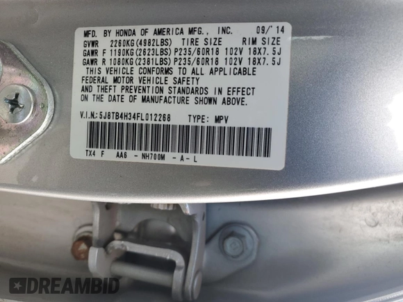 2015 Acura RDX with VIN 5J8TB4H34FL012268, listed as a Copart auction lot 48732765 with 178,995 mi miles and Salvage Title. Bid and sale history available at carsss.com. Image 13.
