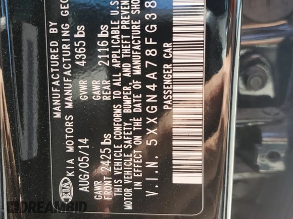 2015 Kia Optima EX z VIN 5XXGN4A78FG387388, wystawiony jako Copart lot #52488555 z przebiegiem 181 723 mil mil oraz Szkoda całkowita • Salvage title. Historia ofert i sprzedaży dostępna na DreamBid. Obrazek 14.