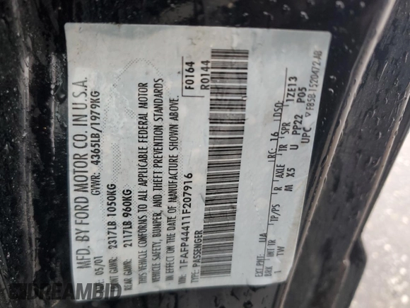 2001 Ford Mustang Deluxe with VIN 1FAFP44411F207916, listed as a Copart auction lot 50349915 with 142,609 mi miles and Salvage Title. Bid and sale history available at carsss.com. Image 14.