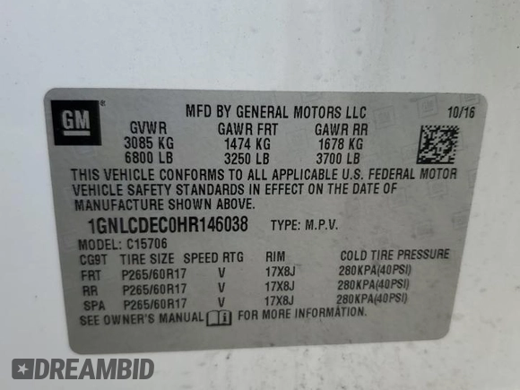 2017 Chevrolet Tahoe Commercial with VIN 1GNLCDEC0HR146038, listed as a Copart auction lot 43926545 with Not provided miles and Clean title. Bid and sale history available at DreamBid. Image 13.