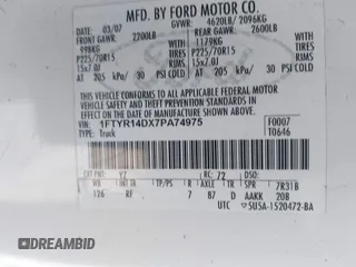 2007 Ford Ranger XL with VIN 1FTYR14DX7PA74975, listed as a IAAI auction lot 42139950 with 206,896 mi miles. Bid and sale history available at carsss.com. Image 9.