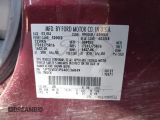 2004 Ford F-350 XL с VIN 1FTSW31P54EC36849, выставлен на аукционе IAAI как лот 40396686 с пробегом 159 848 миль миль и . История ставок и продаж доступна на DreamBid. Изображение 9.