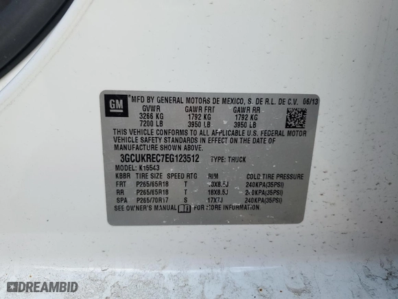2014 Chevrolet Silverado 1500 LT with VIN 3GCUKREC7EG123512, listed as a Copart auction lot 50374985 with 68,238 mi miles and Salvage Title. Bid and sale history available at carsss.com. Image 13.