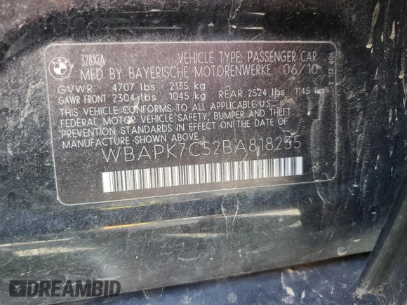 2011 BMW 3 Series 328i xDrive z VIN WBAPK7C52BA818235, wystawiony jako Copart lot #56346645 z przebiegiem 117 905 mil mil oraz Szkoda całkowita • Salvage title. Historia ofert i sprzedaży dostępna na DreamBid. Obrazek 12.