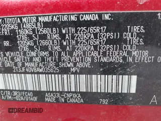 2010 Toyota RAV4 with VIN 2T3JF4DV8AW035625, listed as a IAAI auction lot 41784306 with 173,432 mi miles. Bid and sale history available at carsss.com. Image 9.