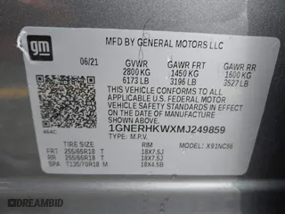 2021 Chevrolet Traverse LT Leather with VIN 1GNERHKWXMJ249859, listed as a IAAI auction lot 41557487 with 49,849 mi miles. Bid and sale history available at carsss.com. Image 9.