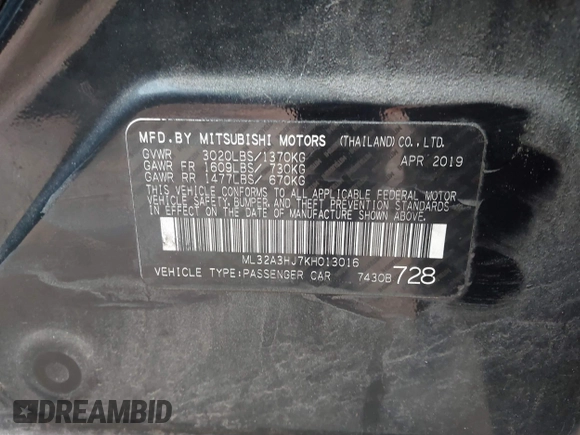 2019 Mitsubishi Mirage ES z VIN ML32A3HJ7KH013016, wystawiony jako IAAI lot #40892572 z przebiegiem 139 009 mil mil oraz . Historia ofert i sprzedaży dostępna na DreamBid. Obrazek 9.