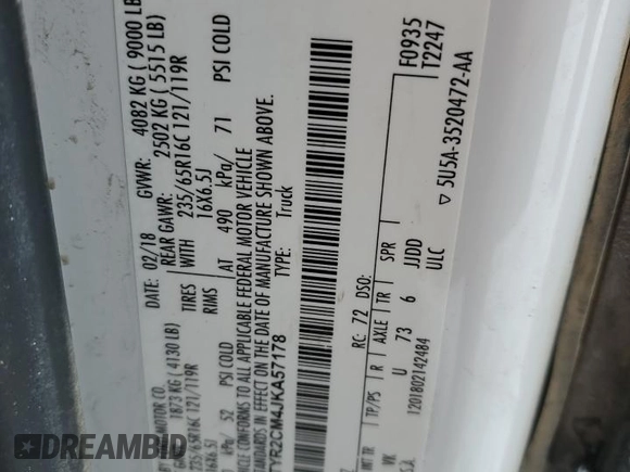 2018 Ford Transit with VIN 1FTYR2CM4JKA57178, listed as a Copart auction lot 88455055 with 82,485 mi miles and Salvage Title. Bid and sale history available at carsss.com. Image 13.