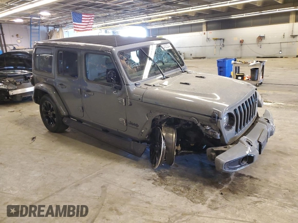 2021 Jeep Wrangler Unlimited Sahara High Altitude with VIN 1C4HJXEMXMW821386, listed as a Copart auction lot 52482324 with 19,933 mi miles and Salvage title. Bid and sale history available at DreamBid. Image 4.