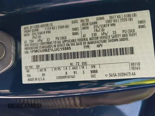 2020 Ford Escape SE Sport Hybrid with VIN 1FMCU0BZ1LUC15585, listed as a IAAI auction lot 42205354 with 21,044 mi miles and . Bid and sale history available at carsss.com. Image 9.