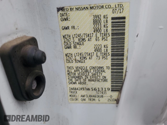 2017 Nissan Titan с VIN 1N6BA1R97HN561319, выставлен на аукционе Copart как лот 45141445 с пробегом 117 298 миль миль и Чистый • Clean title. История ставок и продаж доступна на DreamBid. Изображение 12.