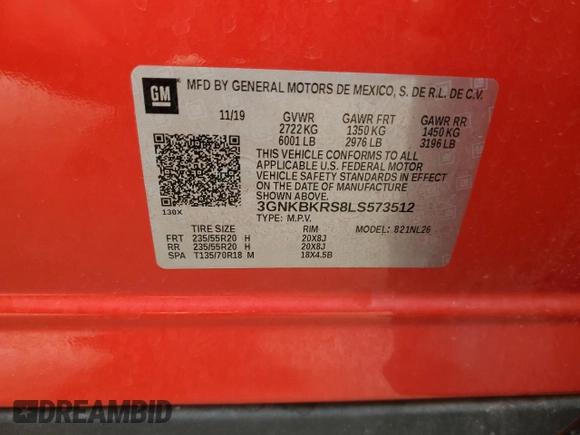 2020 Chevrolet Blazer RS z VIN 3GNKBKRS8LS573512, wystawiony jako Copart lot #58736815 z przebiegiem Nie podano mil oraz Szkoda całkowita • Salvage title. Historia ofert i sprzedaży dostępna na DreamBid. Obrazek 13.