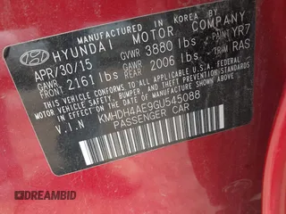 2016 Hyundai Elantra SE with VIN KMHDH4AE9GU545088, listed as a IAAI auction lot 42414150 with 74,924 mi miles and . Bid and sale history available at DreamBid. Image 9.