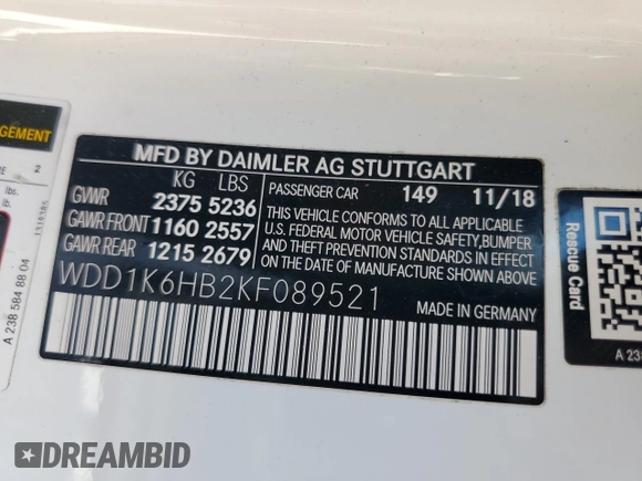 2019 Mercedes-Benz E 450 with VIN WDD1K6HB2KF089521, listed as a Copart auction lot 50264535 with 70,146 mi miles and Salvage title. Bid and sale history available at DreamBid. Image 15.