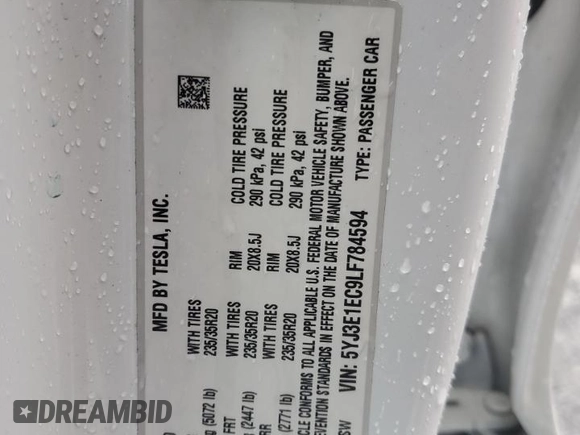 2020 Tesla Model 3 Performance z VIN 5YJ3E1EC9LF784594, wystawiony jako Copart lot #56179955 z przebiegiem 97 419 mil mil oraz Szkoda całkowita • Salvage title. Historia ofert i sprzedaży dostępna na DreamBid. Obrazek 12.