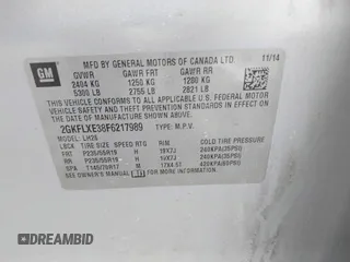 2015 GMC Terrain SLT with VIN 2GKFLXE38F6217989, listed as a IAAI auction lot 41829156 with 97,390 mi miles and . Bid and sale history available at carsss.com. Image 9.