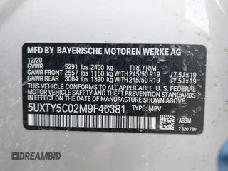 2021 BMW X3 xDrive30i with VIN 5UXTY5C02M9F46381, listed as a IAAI auction lot 41867265 with 32,926 mi miles and . Bid and sale history available at DreamBid. Image 9.