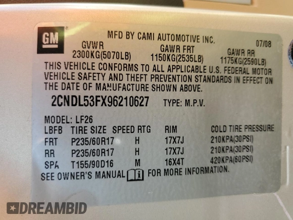 2009 Chevrolet Equinox LT w/2LT with VIN 2CNDL53FX96210627, listed as a Copart auction lot 66512724 with 41,372 mi miles and Salvage Title. Bid and sale history available at carsss.com. Image 13.