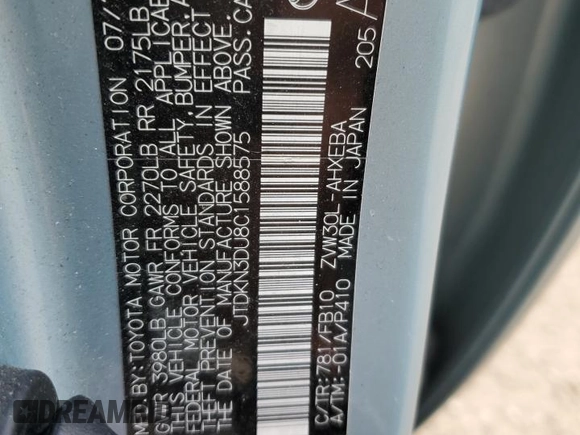 2012 Toyota Prius One z VIN JTDKN3DU8C1588575, wystawiony jako Copart lot #54413975 z przebiegiem 192 546 mil mil oraz Szkoda całkowita • Salvage title. Historia ofert i sprzedaży dostępna na DreamBid. Obrazek 12.