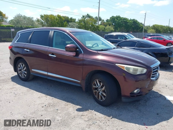 2013 Infiniti JX35 with VIN 5N1AL0MM6DC332579, listed as a IAAI auction lot 42138584 with 137,046 mi miles and . Bid and sale history available at DreamBid. Image 1.