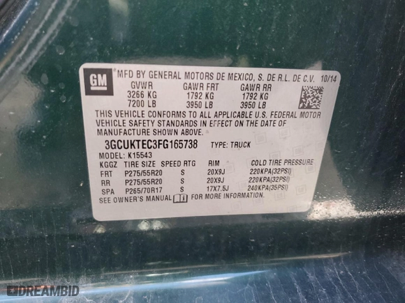 2015 Chevrolet Silverado 1500 High Country with VIN 3GCUKTEC3FG165738, listed as a Copart auction lot 45347875 with 279,954 mi miles and Salvage Title. Bid and sale history available at carsss.com. Image 13.