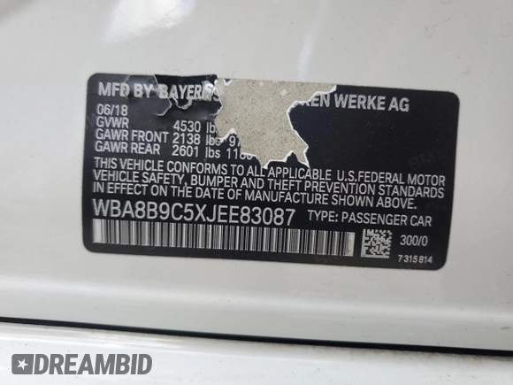 2018 BMW 3 Series 330i with VIN WBA8B9C5XJEE83087, listed as a Copart auction lot 58171245 with 69,846 mi miles and Salvage title. Bid and sale history available at DreamBid. Image 12.