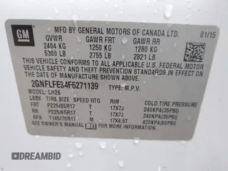 2015 Chevrolet Equinox LT z VIN 2GNFLFE34F6271139, wystawiony jako IAAI lot #42241781 z przebiegiem 187 518 mil mil oraz . Historia ofert i sprzedaży dostępna na DreamBid. Obrazek 9.