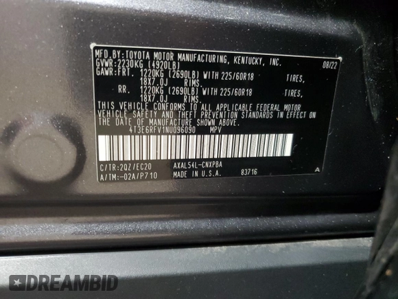 2022 Toyota RAV4 Hybrid XSE with VIN 4T3E6RFV1NU096090, listed as a Copart auction lot 53602885 with 39,077 mi miles and Clean title. Bid and sale history available at DreamBid. Image 12.