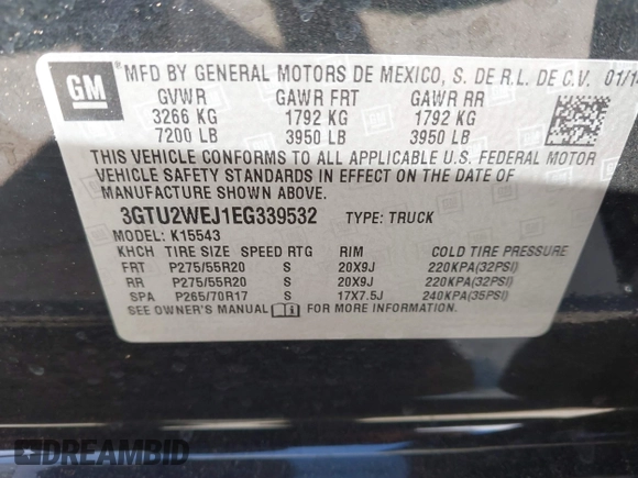 2014 GMC Sierra 1500 Denali z VIN 3GTU2WEJ1EG339532, wystawiony jako IAAI lot #41776273 z przebiegiem 238 250 mil mil oraz . Historia ofert i sprzedaży dostępna na DreamBid. Obrazek 9.