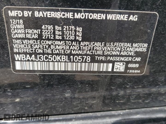 2019 BMW 4 Series 430i xDrive z VIN WBA4J3C50KBL10578, wystawiony jako Copart lot #55742005 z przebiegiem 69 543 mil mil oraz Szkoda całkowita • Salvage title. Historia ofert i sprzedaży dostępna na DreamBid. Obrazek 13.