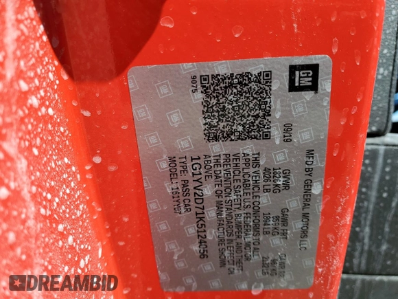 2019 Chevrolet Corvette Grand Sport 1LT z VIN 1G1YV2D71K5124056, wystawiony jako Copart lot #87246884 z przebiegiem Nie podano mil oraz Szkoda całkowita • Salvage title. Historia ofert i sprzedaży dostępna na DreamBid. Obrazek 12.