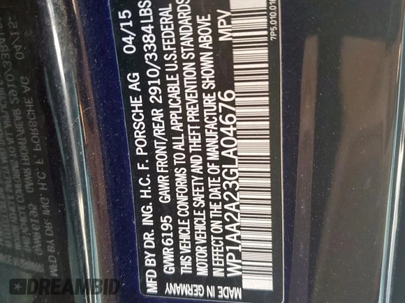 2016 Porsche Cayenne with VIN WP1AA2A23GLA04676, listed as a Copart auction lot 52430805 with 54,015 mi miles and Salvage title. Bid and sale history available at DreamBid. Image 14.