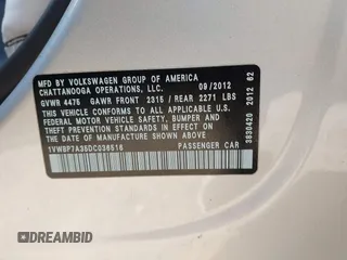 2013 Volkswagen Passat SE w/Sunroof & Nav with VIN 1VWBP7A35DC036516, listed as a IAAI auction lot 41545305 with 182,266 mi miles. Bid and sale history available at carsss.com. Image 9.