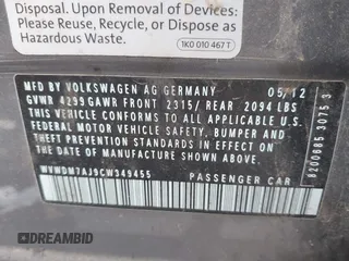 2012 Volkswagen Golf TDI с VIN WVWDM7AJ9CW349455, выставлен на аукционе IAAI как лот 42541044 с пробегом 111 629 миль миль и . История ставок и продаж доступна на DreamBid. Изображение 9.