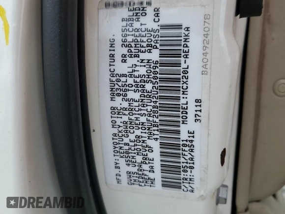 2002 Toyota Avalon XL with VIN 4T1BF28B42U250096, listed as a Copart auction lot 51817975 with 154,305 mi miles and Salvage Title. Bid and sale history available at DreamBid. Image 12.