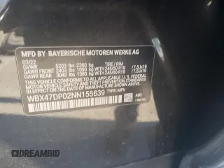 2022 BMW X3 sDrive30i with VIN WBX47DP02NN155639, listed as a Copart auction lot 84399294 with Not Provided miles and Salvage Title. Bid and sale history available at DreamBid. Image 13.