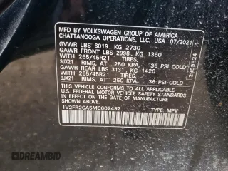 2021 Volkswagen Atlas SEL Premium R-Line with VIN 1V2FR2CA5MC602492, listed as a Copart auction lot 80429244 with 61,384 mi miles and Salvage title. Bid and sale history available at DreamBid. Image 13.