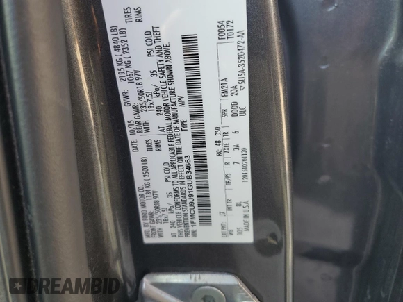 2016 Ford Escape Titanium with VIN 1FMCU9J91GUB34663, listed as a Copart auction lot 48044425 with 104,565 mi miles and Salvage Title. Bid and sale history available at carsss.com. Image 12.