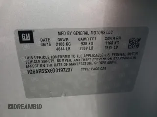 2016 Cadillac CTS Luxury Collection RWD with VIN 1G6AR5SX6G0197237, listed as a Copart auction lot 56484275 with 127,761 mi miles and Salvage title. Bid and sale history available at DreamBid. Image 12.